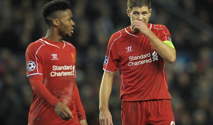 Former England team-mates Gerrard and Sterling look lost for words after the final whistle.jpg
