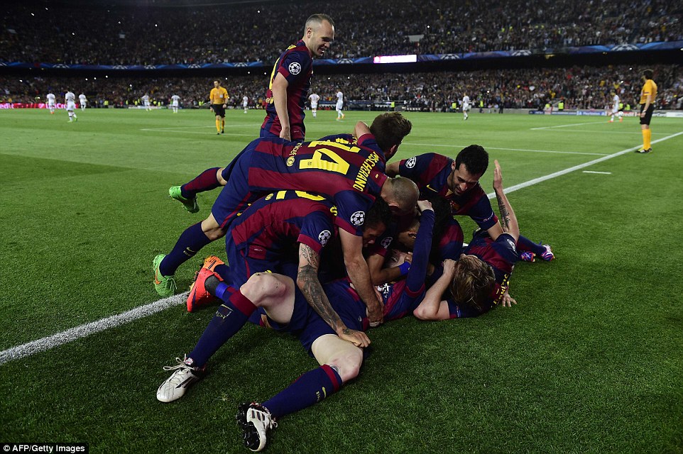 شادی بازیکنان بارسا|بارسلونا 3 - 0 بایرن مونیخ / لیگ قهرمانان