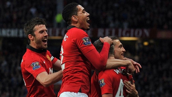 منچستر یونایتد|شادمانی بازکنان منچستر یونایتد بعد از گلزنی ویلسون