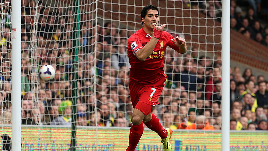 لوییز سوارز|خوشحالی لوییز سوارز بعد از گلزنی مقابل نوریچ