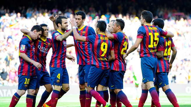 بارسلونا|جشن بارسایی ها بعد از زدن گل دوم