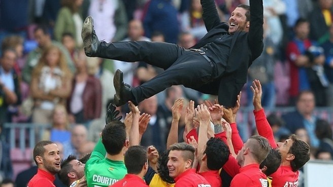 اتلتیکو مادرید|شادمانی شدید بازیکنان اتلتیکو و مربی شان بعد از قهرمان شدن