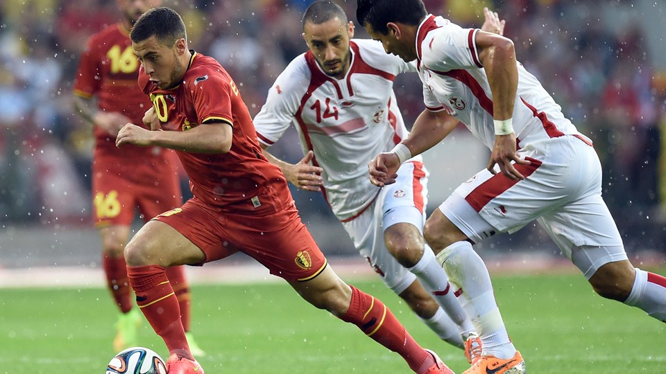 ادن هازِرد|عکس العمل هازارد در جریان بازی مقابل تونس.