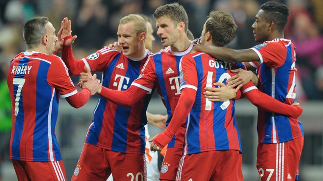 شادی بازیکنان بایرن|بایرن مونیخ 7 - 0 شاختار دونتسك / لیگ قهرمانان