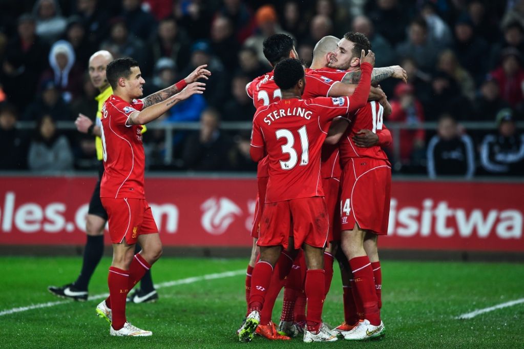 شادی بازیکنان لیورپول|سوانسی 0 - 1 لیورپول / لیگ جزیره