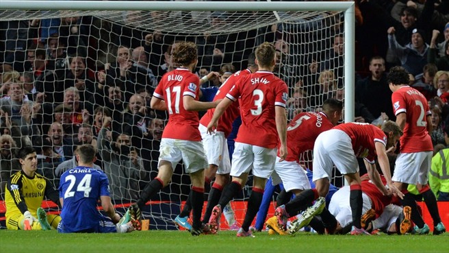 شادمانی بازیکنان منچستر|منچستر یونایتد 1 - 1 چلسی / لیگ جزیره