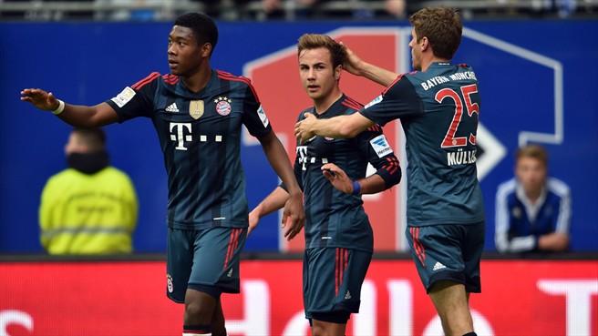 ماریو گُتزه|شادمانی بازیکنان بایرن بعد از گلزنی گوتزه.