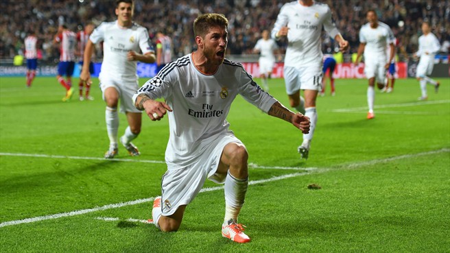 سرخیو راموس|سرخیو راموس پس از به ثمر رساندن گل تساوی بخش تیمش در فینال برابر اتلتیکو مادرید.