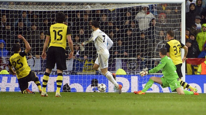 کریستیانو رونالدو|کریستیانو رونالدو چهاردهمین گل خود را در بازی رفت از مرحله نیمه نهایی لیگ قهرمانان اروپا برابر دورتموند به ثمر می رساند.