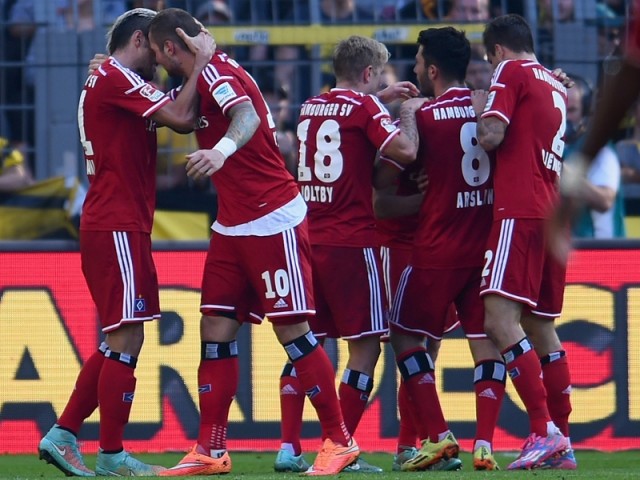 شادمانی بازیکنان هامبورگ|دورتموند 0-1 هامبورگ / بوندسلیگا