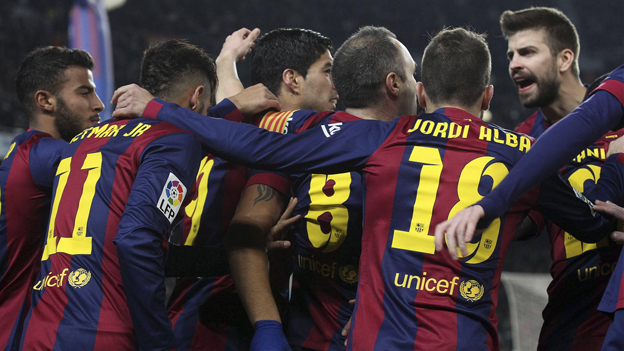 شادی بازیکنان بارسلونا|بارسلونا 3 - 1 ویارئال / جام حذفی