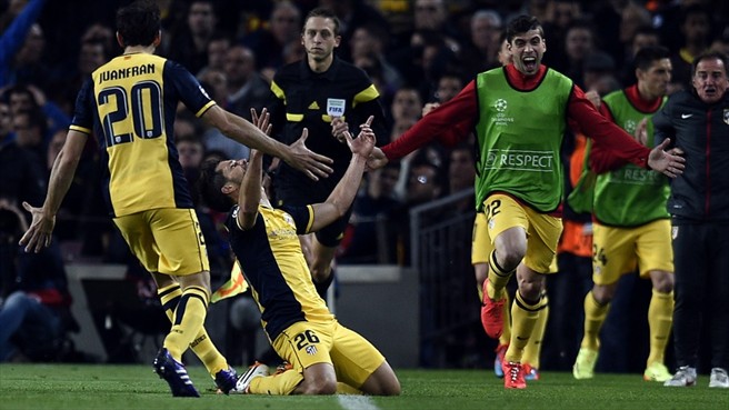 مصاف های اتلتیکو تا فینال لیگ قهرمانان اروپا|دیدار رفت از مرحله ی یک چهارم نهایی لیگ قهرمانان اروپا: بارسلونا 1- اتلتیکو مادرید 1