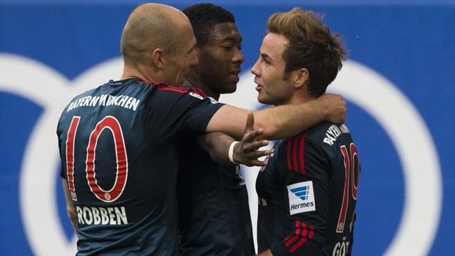 آرین روبن - آلابا - گوتزه|خوشحالی بازیکنان بایرن بعد از گلزنی مفابل هامبورگ