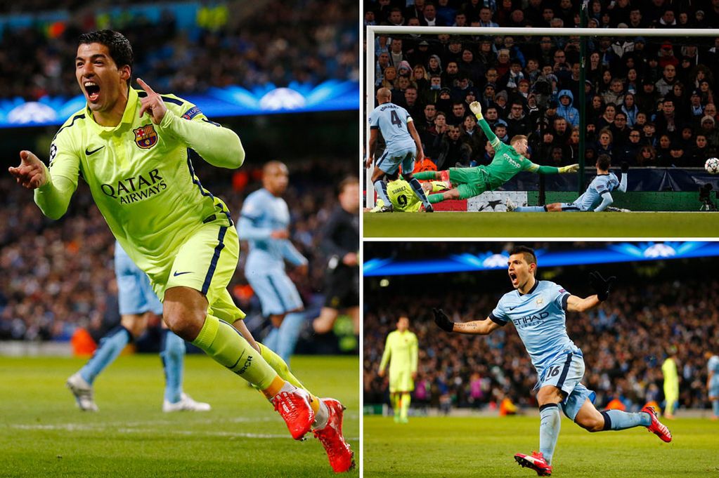 شادی های بعد از گل سوارز و آگرو بعد از گلزنی|منچستر سیتی 1 - 2 بارسلونا / لیگ قهرمانان