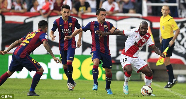 مونیر الحدادی - دانیل آلوز - ژاوی|رایو‌‌ والکانو 0 - 2 بارسلونا / لالیگا