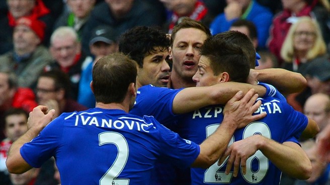 شادمانی بازیکنان چلسی|لیورپول 1 - 2 چلسی / لیگ جزیره