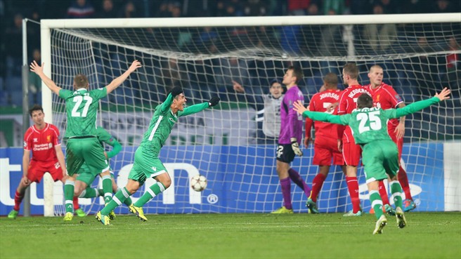 شادی بازیکن لادوگورتس|لادوگورتس 2 - 2 لیورپول / لیگ قهرمانان