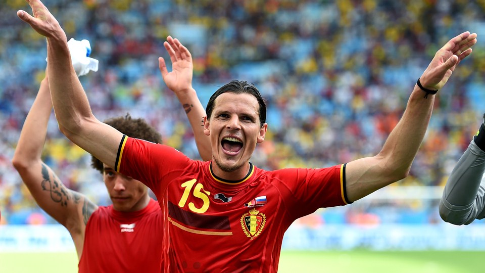 دانیل ون بویتن|خوشحالی مدافع بلژیک بعد از ، باز شدن دروازه حریف .