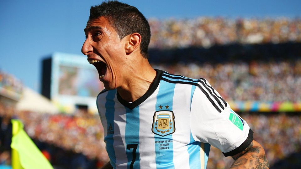 آنخل دی ماریا|جشن مهاجم تیم ملی آرژانتین ، آنخل دی ماریا بعد از باز کردن دروازه سوئیس در دقایق پایانی بازی.