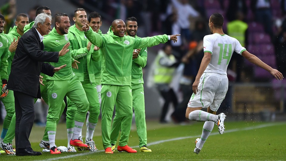 نَبیل بن طالب|شادمانی بازیکنان تیم ملی الجزایر بعد از گلزنی مقابل رومانی