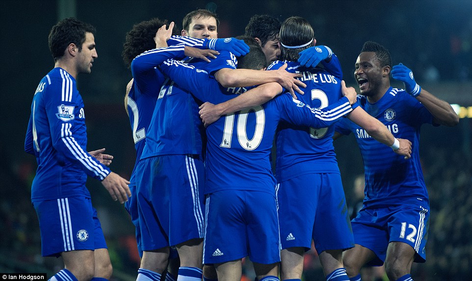 شادی بازیکنان چلسی بعد از گل هازارد|لیورپول 1 - 1 چلسی / جام اتحادیه