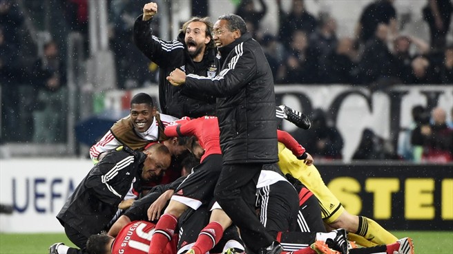 بِنفيكا|شادمانی زائد الوصف بازیکنان بنفیکا بعد از پیروزی.