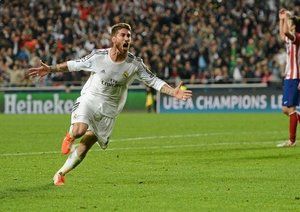 سرخیو راموس|سرخیو راموس پس از به ثمر رساندن گل تساوی بخش تیمش در فینال برابر اتلتیکو مادرید.