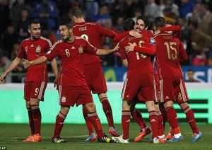 شادی بازیکنان اسپانیا|اسپانیا 3 - 0 بلاروس / مقدماتی جام ملت های اروپا