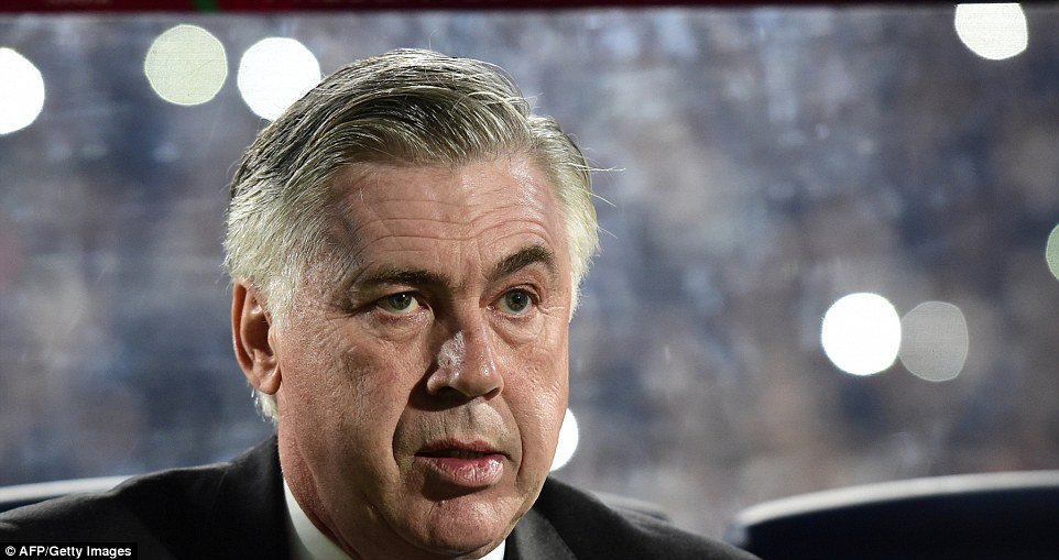 Real Madrid boss Carlo Ancelotti watches on from the sidelines during the first half at the Marrakesh.jpg