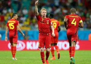 کوین دی بروین|خوشحالی کوین دی بروین از بلژیک بعد از گلزنی مقابل ایایلات متحده آمریکا.