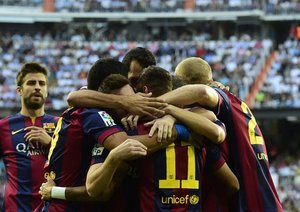 شادمانی بازیکنان بارسا