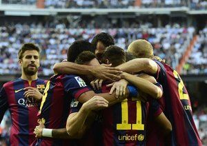 شادمانی بازیکنان بارسا|رئال مادرید 3 - 1 بارسلونا / لالیگا