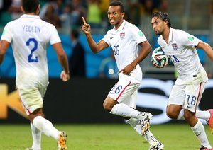 جولیان گیرین|شادمانی جولیان گیرین ، بازیکن تیم ملی آمریکا بعد از باز کردن دروازه بلژیک.