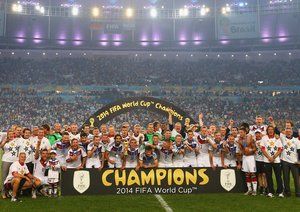 آلمان|جشن بازیکنان آلمان بعد از قهرمانی در جام جهانی 2014.