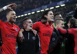 شادی بازیکنان پی اس جی|چلسی 2 - 2 پاریس سن ژرمن / لیگ قهرمانان