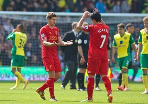 جرارد - لوییز سوارز|خوشحالی کاپیتان جرارد از گلزنی هم تیمیش سوارز