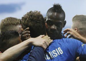 ایتالیا|جشن بازیکنان ایتالیا بعد از باز شدن دروازه تیم حریف.