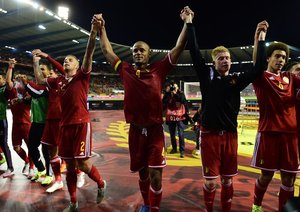 شادی بازیکنان بلژیک|بلژیک 3 - 1 بوسنی و هرزگوین / مقدماتی یورو 2016