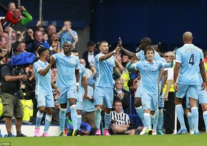 شادی بازیکنان منچستر سیتی|اورتون 0 - 2 منچستر سیتی / لیگ جزیره