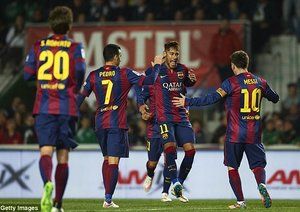 شادی بازیکنان بارسا|اِلچه 0 - 6 بارسلونا / لالیگا