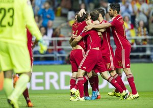 شادی بازیکنان اسپانیا|اسپانیا 2 - 0 اسلواکی / مقدماتی یورو 2016