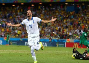 یونان|شادمانی بازیکن بعد از زدن گل پیروزی بخش برای تیمش .