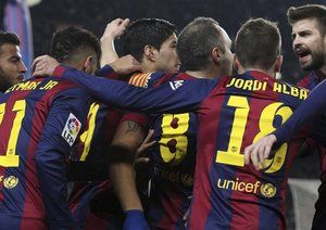 شادی بازیکنان بارسلونا|بارسلونا 3 - 1 ویارئال / جام حذفی