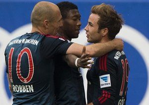 آرین روبن - آلابا - گوتزه|خوشحالی بازیکنان بایرن بعد از گلزنی مفابل هامبورگ