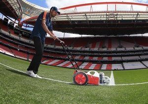 ورزشگاه|چمن زن ورزشگاه میزبان فینال لیگ قهرمانان، از یکنواختی زمین اطمینان حاصل می کند.