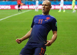 آرین روبن|شادمانی آرین روبن بعد از باز کردن دروازه تیم ملی اسپانیا .