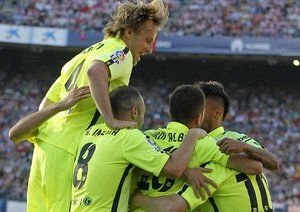 شادی بازیکنان بارسا|اتلتیکو مادرید 0 - 1 بارسلونا / لالیگا