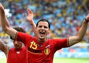 دانیل ون بویتن|خوشحالی مدافع بلژیک بعد از ، باز شدن دروازه حریف .