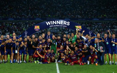 سوپر جام اروپا | بارسلونا 5 - سویا 4 / کاتالان‌ها اولین جام فصل را دشت کردند + خلاصه بازی و جشن قهرمانی