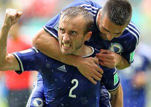 ورساجویچ|شادی بازیکنان بوسنی بعد از باز کردن دروازه ایران.